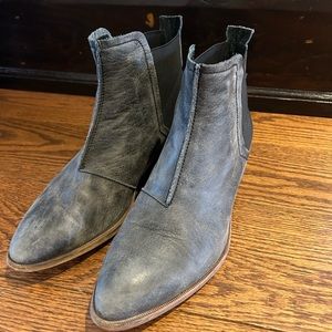 Grey leather ankle boots